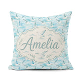 Custom Name Soft Watercolor Seagulls Ocean Breeze Pattern Lovely Square Filled Cushion Throw Pillow Sofa Bed Home Decor Zip Washable UK Made