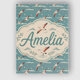 Personalised Name Flying Seagulls Over Custom  Modern Room Accent Elegant Feature Canvas Wall Art Print Decor Picture Ready to Hang