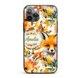 Watercolor Fox Floral Artistic Printed Design Custom Name Protective Phone Case Mobile Cover Durable Everyday Smartphone Shock Resistant