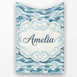 Seagulls Flying Over Ocean Waves Blue Coastal Seamless Pattern  Personalised Custom Name Super Soft Fleece Blanket Bed Sofa Throw