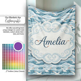 Seagulls Flying Over Ocean Waves Blue Coastal Seamless Pattern  Personalised Custom Name Super Soft Fleece Blanket Bed Sofa Throw