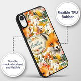 Watercolor Fox Floral Artistic Printed Design Custom Name Protective Phone Case Mobile Cover Durable Everyday Smartphone Shock Resistant