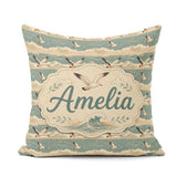 Custom Name Seagulls Flying Sea Horizon Scenic Seamless Pattern Square Filled Cushion Throw Pillow Sofa Bed Home Decor Zip Washable UK Made