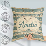 Custom Name Seagulls Flying Sea Horizon Scenic Seamless Pattern Square Filled Cushion Throw Pillow Sofa Bed Home Decor Zip Washable UK Made