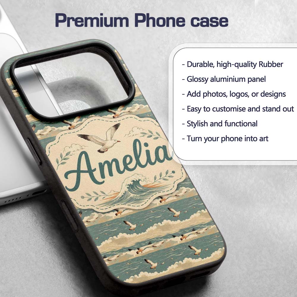 Seagulls Flying Above Sea Horizon Scenic Seamless Custom Name Protective Phone Case Mobile Cover Durable Everyday Smartphone Shock Resistant
