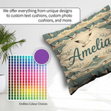 Custom Name Seagulls Flying Sea Horizon Scenic Seamless Pattern Square Filled Cushion Throw Pillow Sofa Bed Home Decor Zip Washable UK Made