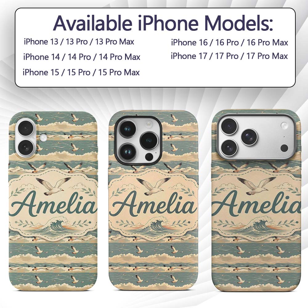 Seagulls Flying Above Sea Horizon Scenic Seamless Custom Name Protective Phone Case Mobile Cover Durable Everyday Smartphone Shock Resistant