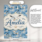 Soft Watercolor Seagulls in Flight Over Sea Seamless Pattern Lovely  Personalised Custom Name Super Soft Fleece Blanket Bed Sofa Throw