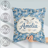 Custom Name Soft Watercolor Seagulls in Flight Over Sea Seamless Square Filled Cushion Throw Pillow Sofa Bed Home Decor Zip Washable UK Made