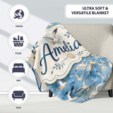 Soft Watercolor Seagulls in Flight Over Sea Seamless Pattern Lovely  Personalised Custom Name Super Soft Fleece Blanket Bed Sofa Throw