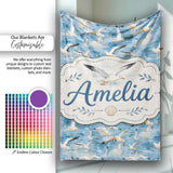 Soft Watercolor Seagulls in Flight Over Sea Seamless Pattern Lovely  Personalised Custom Name Super Soft Fleece Blanket Bed Sofa Throw