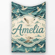 Seagulls Flying Over Deep Blue Ocean Waves Seamless Pattern Lovely  Personalised Custom Name Super Soft Fleece Blanket Bed Sofa Throw