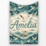Seagulls Flying Over Deep Blue Ocean Waves Seamless Pattern Lovely  Personalised Custom Name Super Soft Fleece Blanket Bed Sofa Throw