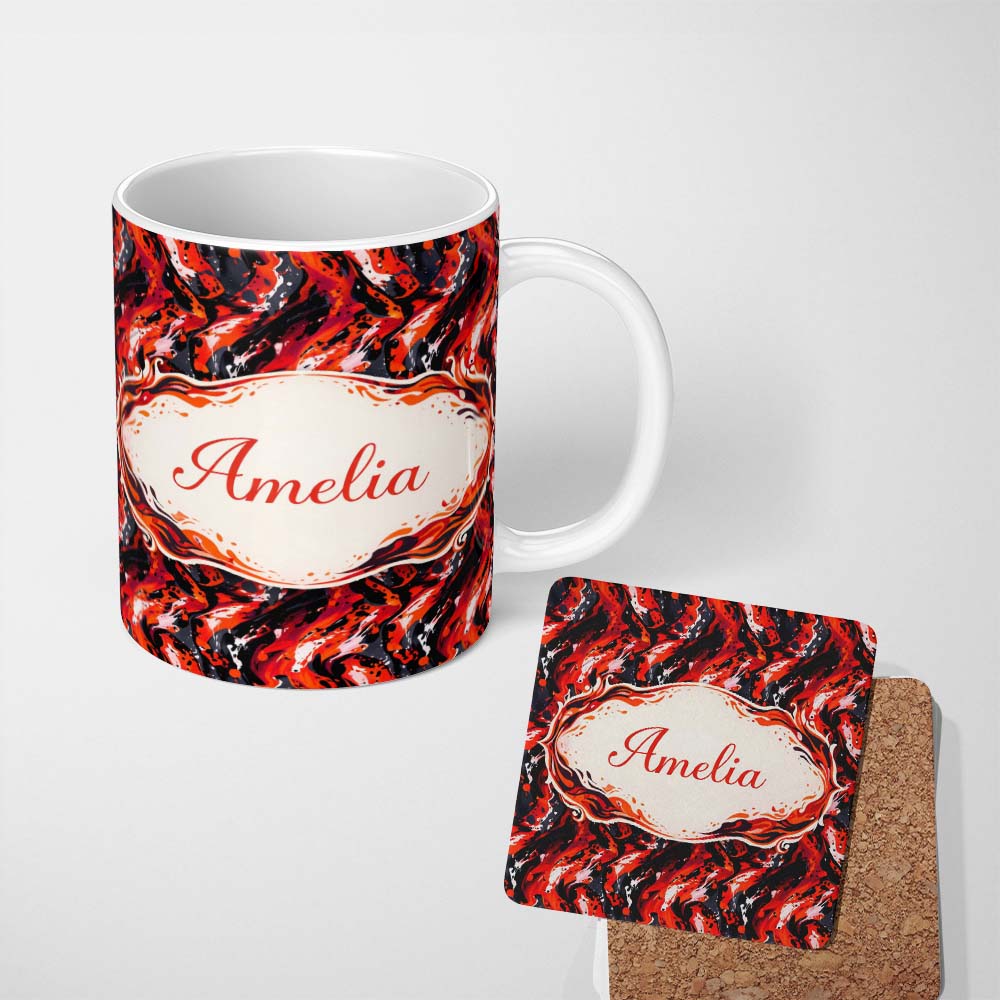 Personalized Custom Name Bright Paint Splash Multicolour Abstract Pattern Cute Unique Gift 11oz Ceramic Coffee Tea Mug White Large Handle