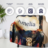 Dark Woodland Cute Animals Gold Leaf Pattern Cute Unique Gift Lovely  Personalised Custom Name Super Soft Fleece Blanket Bed Sofa Throw