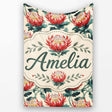 Bold Red Protea Botanical Floral Seamless Pattern Cute Unique Gift  Personalised Custom Name Super Soft Fleece Blanket Bed Sofa Throw