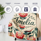 Bold Red Protea Botanical Floral Seamless Pattern Cute Unique Gift  Personalised Custom Name Super Soft Fleece Blanket Bed Sofa Throw