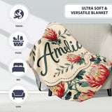 Bold Red Protea Botanical Floral Seamless Pattern Cute Unique Gift  Personalised Custom Name Super Soft Fleece Blanket Bed Sofa Throw