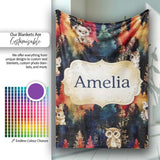 Dark Woodland Cute Animals Gold Leaf Pattern Cute Unique Gift Lovely  Personalised Custom Name Super Soft Fleece Blanket Bed Sofa Throw
