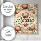 Personalised Name Protea Flowers with Custom Modern Room Accent Creative Decorator Style Canvas Wall Art Print Decor Picture Ready to Hang