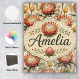 Personalised Name Protea Flowers with Custom Modern Room Accent Creative Decorator Style Canvas Wall Art Print Decor Picture Ready to Hang
