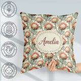 Custom Name Soft Protea Floral Seamless Pattern Stylish Everyday Square Filled Cushion Throw Pillow Sofa Bed Home Decor Zip Washable UK Made