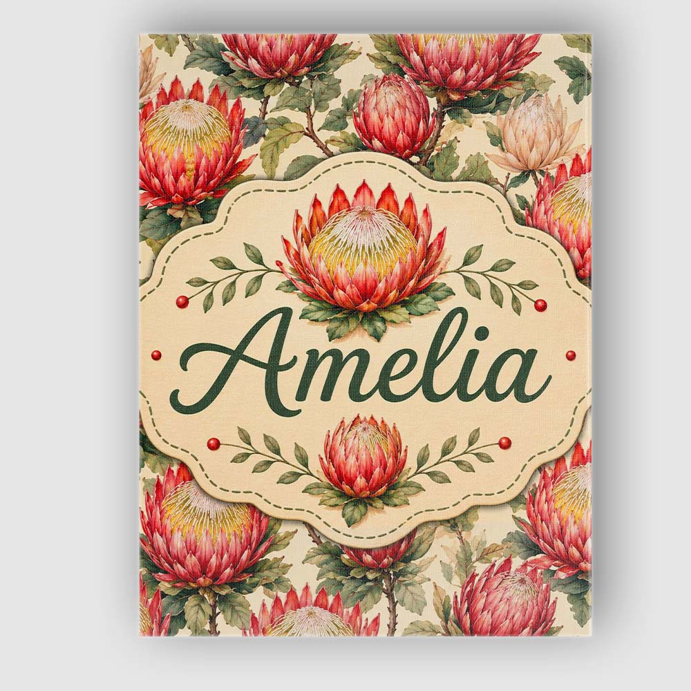 Personalised Name Red and Cream Protea Custom  Modern Room Accent Elegant Feature Canvas Wall Art Print Decor Picture Ready to Hang