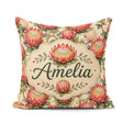 Custom Name Red and Cream Protea Floral Botanical Pattern Lovely Square Filled Cushion Throw Pillow Sofa Bed Home Decor Zip Washable UK Made
