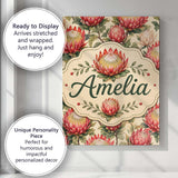 Personalised Name Red and Cream Protea Custom  Modern Room Accent Elegant Feature Canvas Wall Art Print Decor Picture Ready to Hang