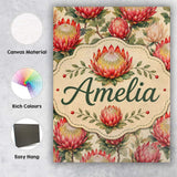 Personalised Name Red and Cream Protea Custom  Modern Room Accent Elegant Feature Canvas Wall Art Print Decor Picture Ready to Hang