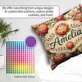 Custom Name Red and Cream Protea Floral Botanical Pattern Lovely Square Filled Cushion Throw Pillow Sofa Bed Home Decor Zip Washable UK Made