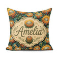 Custom Name Vibrant Orange and Teal Protea Floral Pattern Lovely Square Filled Cushion Throw Pillow Sofa Bed Home Decor Zip Washable UK Made