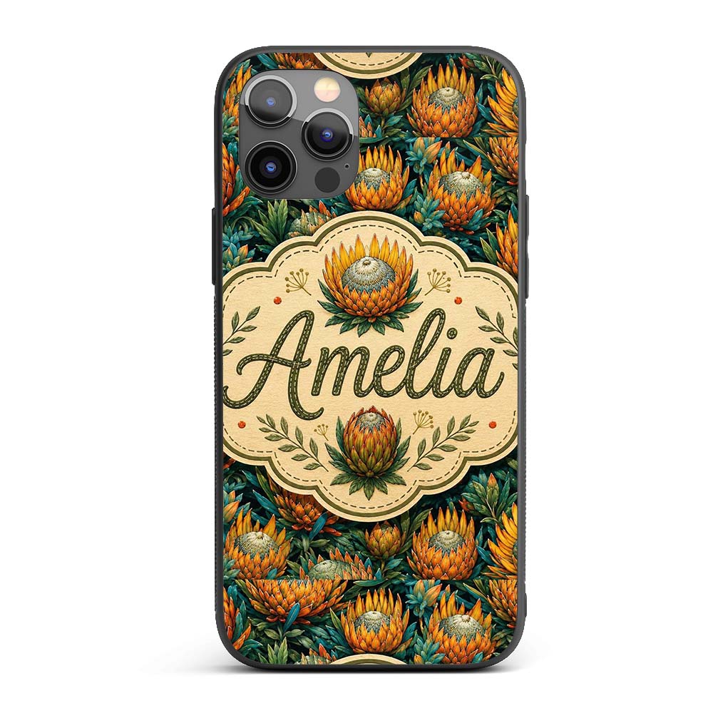 Vibrant Orange and Teal Protea Floral Seamless Custom Name Protective Phone Case Mobile Cover Durable Everyday Smartphone Shock Resistant