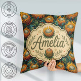 Custom Name Vibrant Orange and Teal Protea Floral Pattern Lovely Square Filled Cushion Throw Pillow Sofa Bed Home Decor Zip Washable UK Made