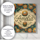 Personalised Name Vibrant Orange and Teal Custom  Unique Gift Idea Elegant Feature Canvas Wall Art Print Decor Picture Ready to Hang