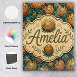 Personalised Name Vibrant Orange and Teal Custom  Unique Gift Idea Elegant Feature Canvas Wall Art Print Decor Picture Ready to Hang