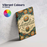 Personalised Name Vibrant Orange and Teal Custom  Unique Gift Idea Elegant Feature Canvas Wall Art Print Decor Picture Ready to Hang