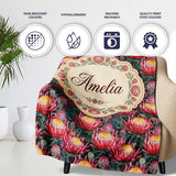 Bold Pink Protea Botanical Floral Seamless Pattern Cute Unique Gift  Personalised Custom Name Super Soft Fleece Blanket Bed Sofa Throw