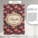 Bold Pink Protea Botanical Floral Seamless Pattern Cute Unique Gift  Personalised Custom Name Super Soft Fleece Blanket Bed Sofa Throw
