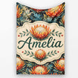 Artistic Protea Floral with Blue Leaves Seamless Pattern Lovely  Personalised Custom Name Super Soft Fleece Blanket Bed Sofa Throw