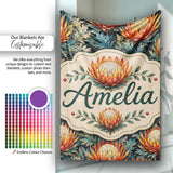 Artistic Protea Floral with Blue Leaves Seamless Pattern Lovely  Personalised Custom Name Super Soft Fleece Blanket Bed Sofa Throw