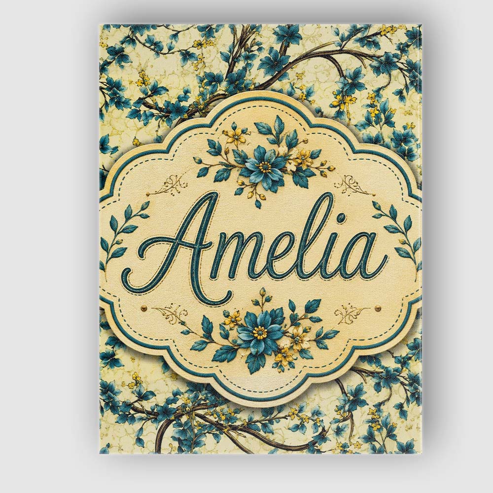 Personalised Name Elegant Blue Floral Custom Modern Room Accent Creative Decorator Style Canvas Wall Art Print Decor Picture Ready to Hang