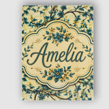 Personalised Name Elegant Blue Floral Custom Modern Room Accent Creative Decorator Style Canvas Wall Art Print Decor Picture Ready to Hang