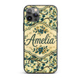 Elegant Blue Floral Branches on Cream Background Custom Name Protective Phone Case Mobile Cover Durable Everyday Smartphone Shock Resistant
