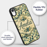 Elegant Blue Floral Branches on Cream Background Custom Name Protective Phone Case Mobile Cover Durable Everyday Smartphone Shock Resistant