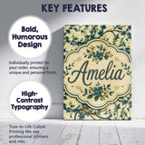 Personalised Name Elegant Blue Floral Custom Modern Room Accent Creative Decorator Style Canvas Wall Art Print Decor Picture Ready to Hang