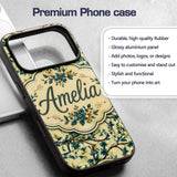 Elegant Blue Floral Branches on Cream Background Custom Name Protective Phone Case Mobile Cover Durable Everyday Smartphone Shock Resistant