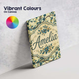 Personalised Name Elegant Blue Floral Custom Modern Room Accent Creative Decorator Style Canvas Wall Art Print Decor Picture Ready to Hang