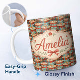 Personalized Custom Name Detailed Wicker Picnic Baskets Close Up Seamless Pattern Lovely 11oz Ceramic Coffee Tea Mug White Large Handle