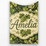 Green Grape Vine Leaves Botanical Seamless Pattern Cute Unique Gift  Personalised Custom Name Super Soft Fleece Blanket Bed Sofa Throw